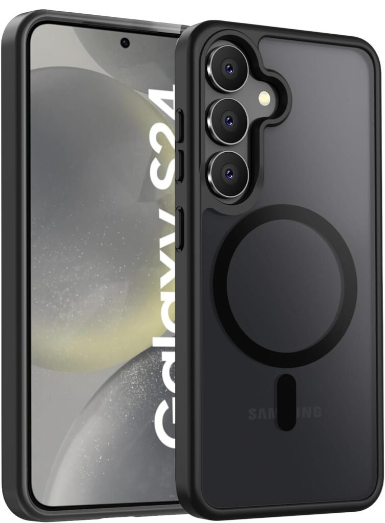 Elzzi Magnetic Guard Designed for Samsung S24 5G Case Translucent Matte Hard PC + TPU Back Cover [Compatible with MagSafe] Anti-Scratch Phone Case (Black)