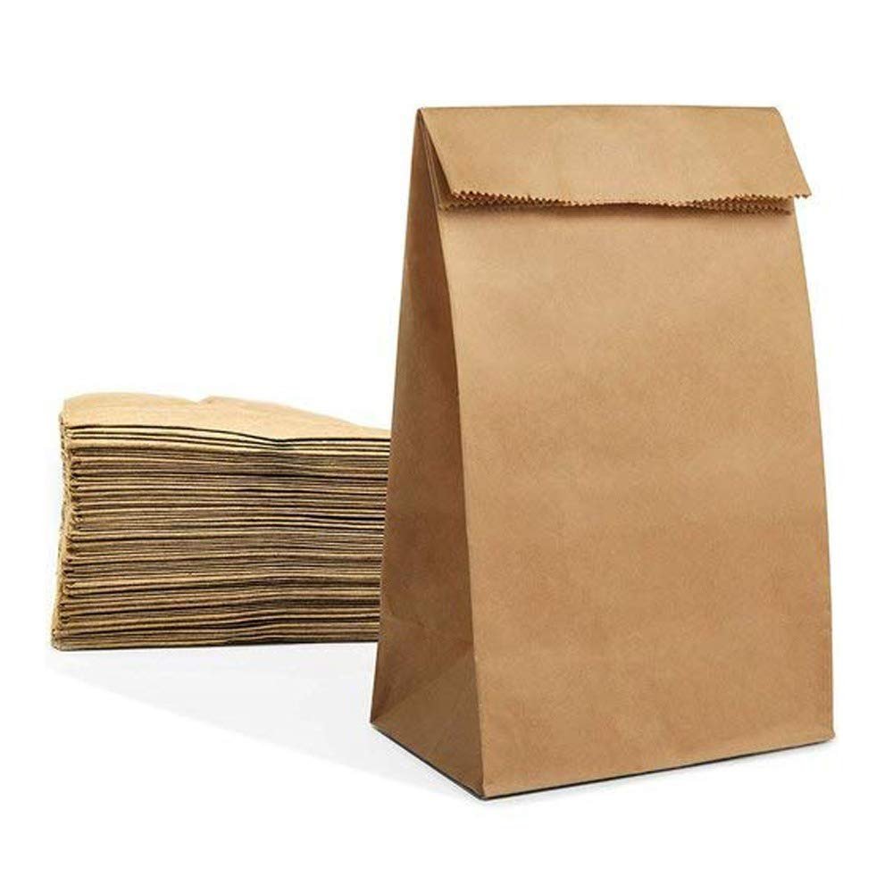 Kraft Paper Bag Easy to Carry with Strong Grip | Groceries Medicines Wine Bottles Holds up Safe (Brown) 100Pcs