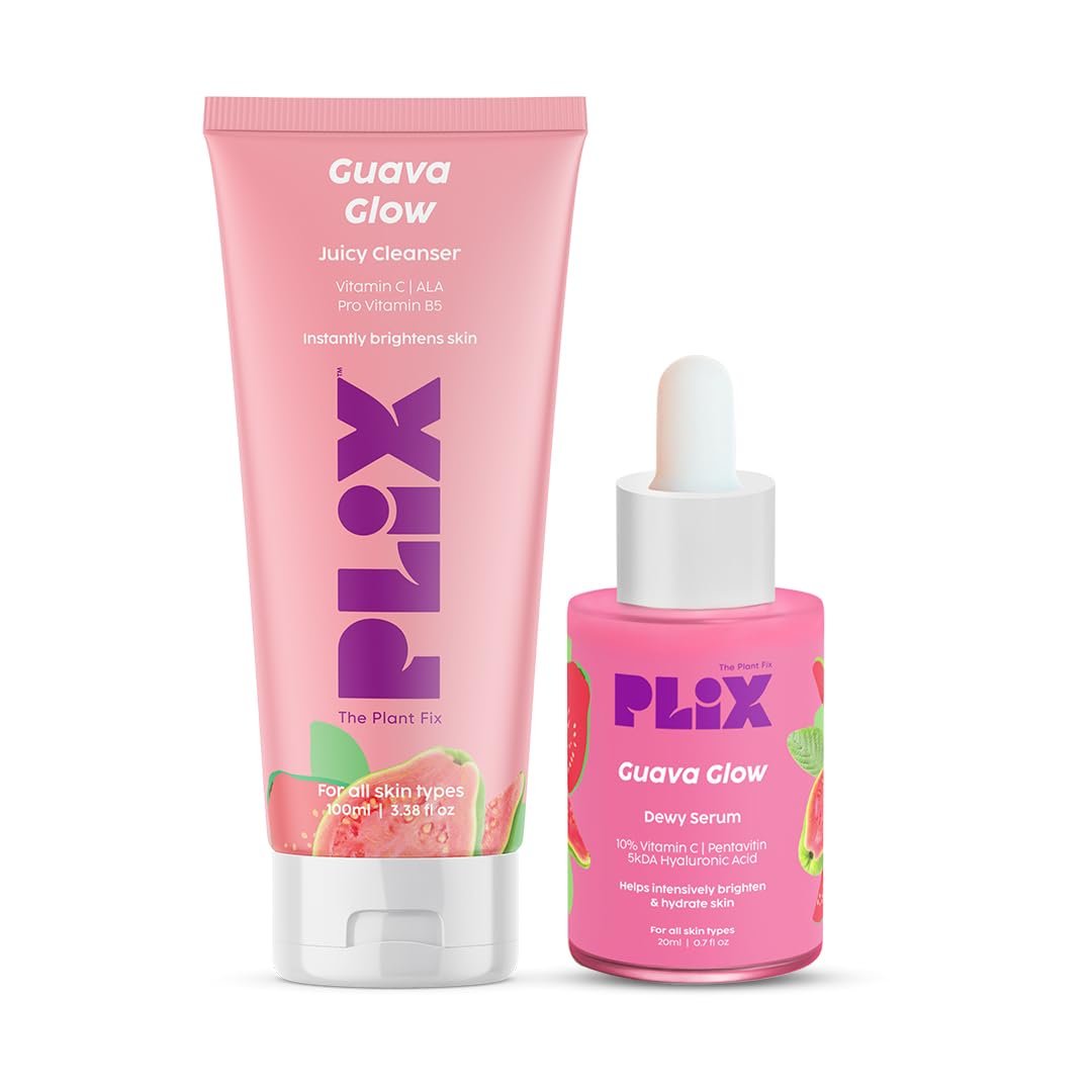 PLIX – THE PLANT FIX Vitamin C Guava Combo, Juicy Cleanser 100ml and Face Serum 20 ml For Skin Brightening, With Pro Vitamin B5 For Moisturization & Alpha Lipoic Acid, Pentavitin Skincare Regime