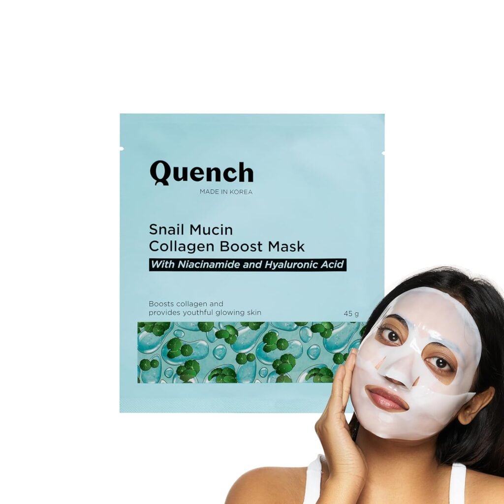 Quench Snail Mucin Korean Collagen Boost Mask with Niacinamide & Hyaluronic Acid for Glass Skin within 5 Hours | Korean Bio-Collagen Overnight Mask for Deep Hydration | Reduces Pigmentation, Wrinkles & Fine Lines (45g, 1 Piece)