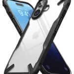 Ringke Fusion-X Compatible with iPhone 16 Case Cover Transparent Hard Back Soft Flexible TPU Bumper Scratch Resistant Shockproof Protection iPhone 16 Back Cover – Black