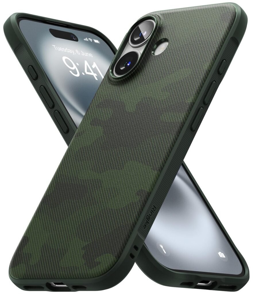 Ringke Onyx Compatible with iPhone 16 Case Cover Rugged Flexible Durable Anti-Slip TPU Protection Shockproof iPhone 16 Back Cover – Camo Green