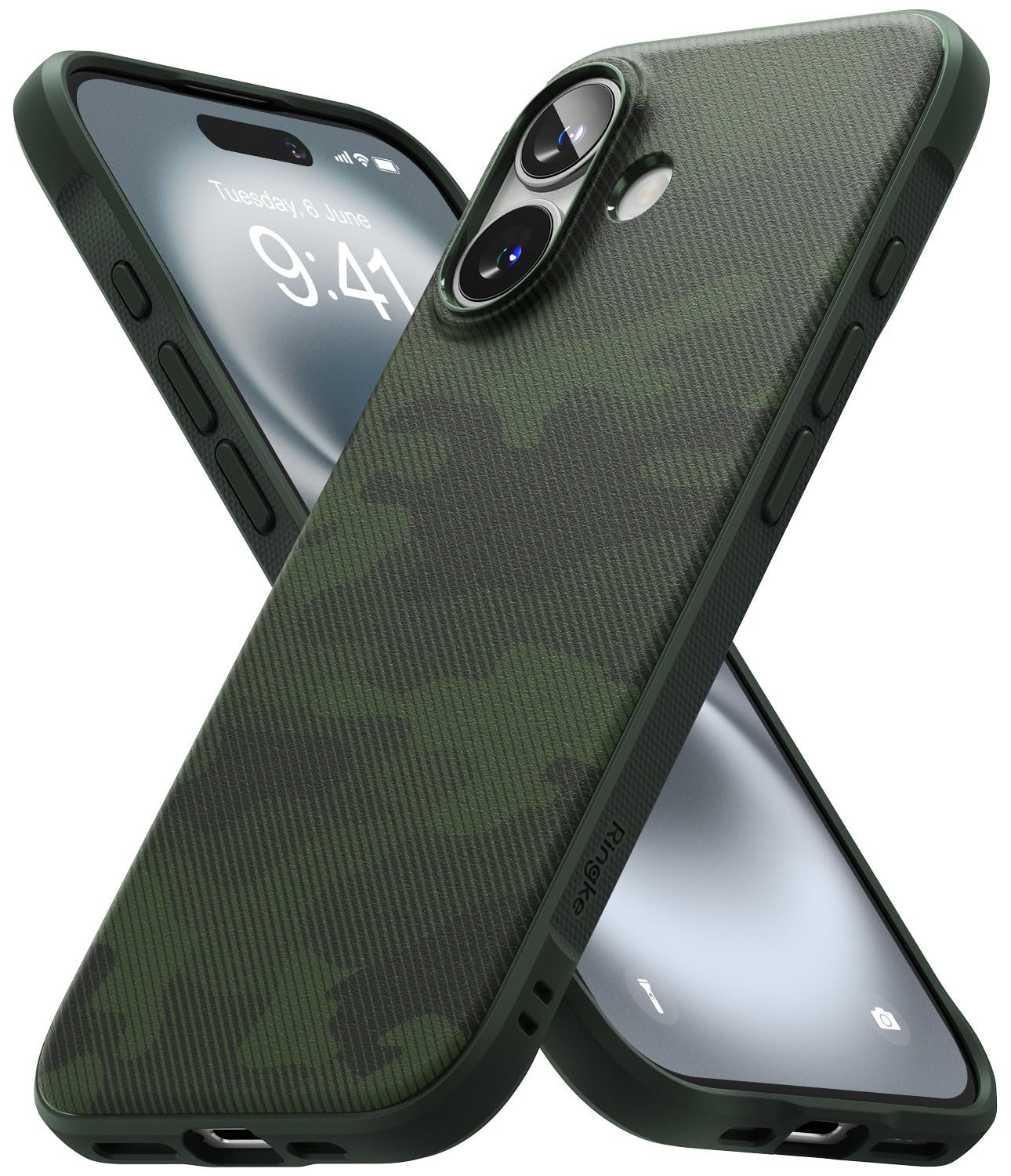 Ringke Onyx Compatible with iPhone 16 Case Cover Rugged Flexible Durable Anti-Slip TPU Protection Shockproof iPhone 16 Back Cover – Camo Green