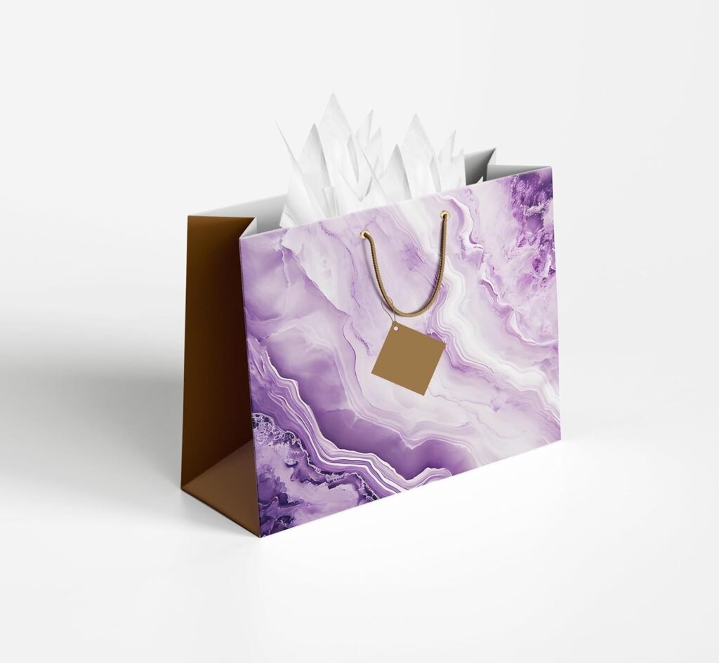 Sainet™ Gift Bags – Paper Bags For Return Gifts – Paper Gift Bag – Large – Carry Bags For Gifting – Goodie Bags With Tissue & Thank You Card – Gift Covers – Pack of 10, Purple Marble
