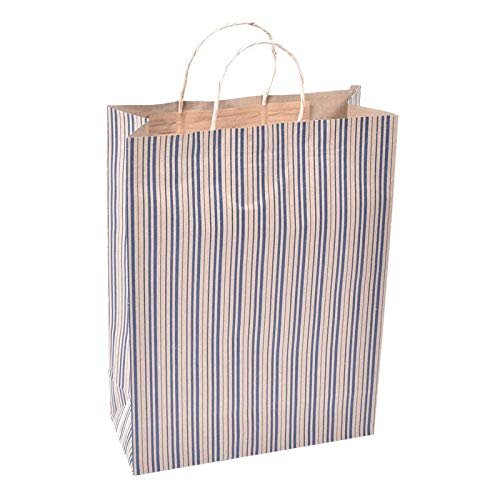 Sapco Paper Bag carry bag Stripes Gift for Marriage, Birthday, Holiday Pack of 10(Blue)(12x16x5-Inch)