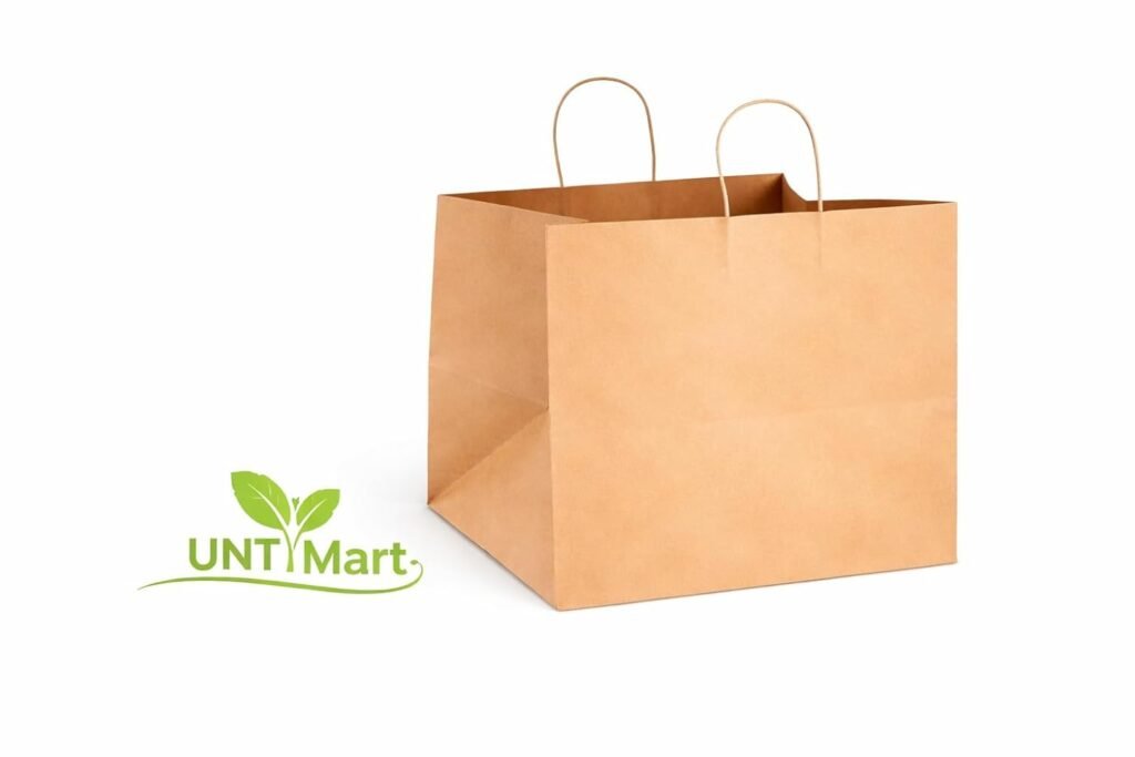 UNTMART 12x7x8 Inch Kraft Paper Carry Bags with Handles -Brown | For Cake Bags, Shopping Paper Bags with Handles, Gift Bags for Multi Use | Disposable Recyclable Paper Bag (Pack of 25)