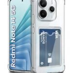 WOW IMAGINE Transparent Back Cover Case for Redmi Note 14 SE 5G | Redmi Note 14 5G Flexible Built-in Slim Card Pockets Wallet | 360° Camera Protection TPU | Soft Silicone Mobile Cover – Transparent