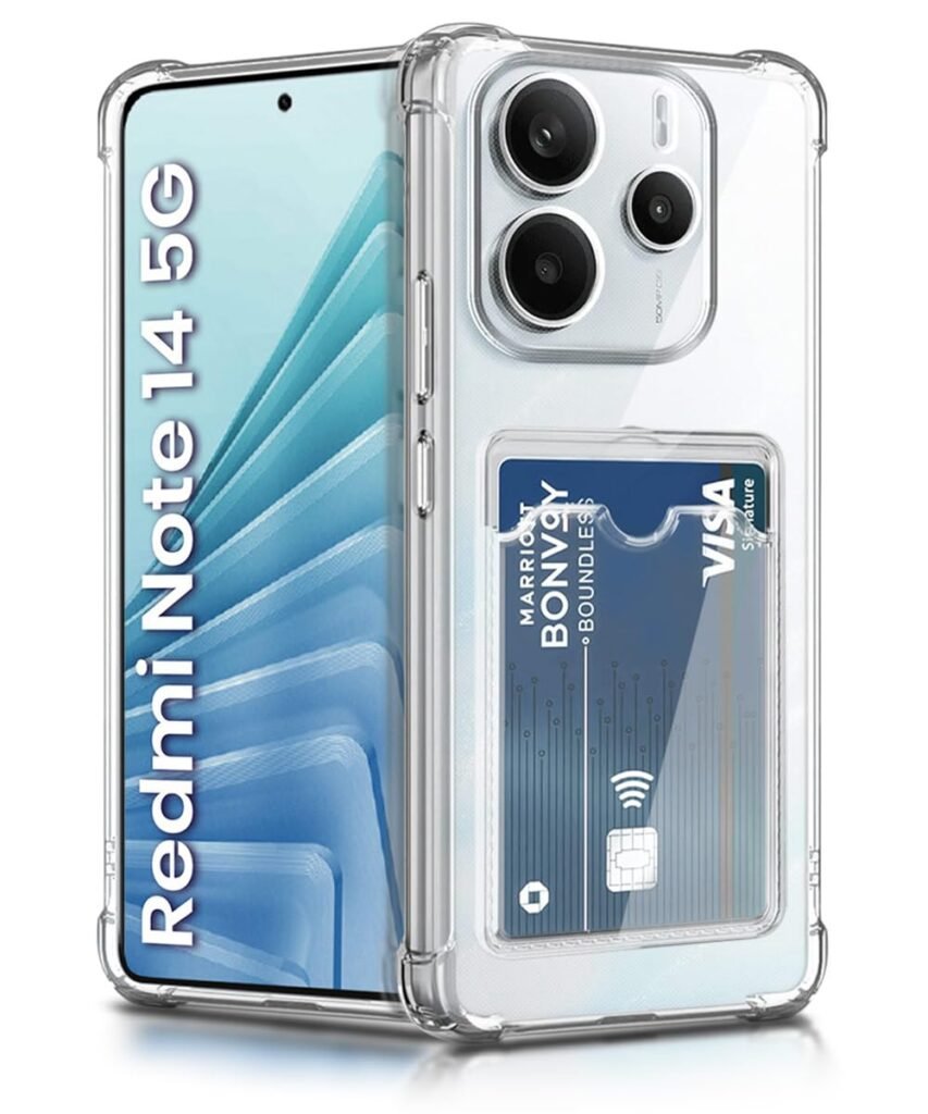 WOW IMAGINE Transparent Back Cover Case for Redmi Note 14 SE 5G | Redmi Note 14 5G Flexible Built-in Slim Card Pockets Wallet | 360° Camera Protection TPU | Soft Silicone Mobile Cover – Transparent