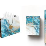 Sainet™ Gift Bags – Combo Paper Bags & Gift Wrapping Paper for Return Gifts, Large Gift Carry Bag, Gifting, Bags with Butter Paper and Thank You Card – Pack of 20, Coastal Chic & Blue Marble