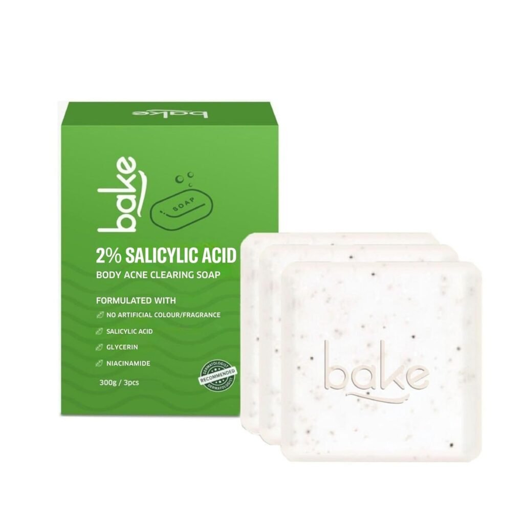 BAKE 2% Salicylic Acid Soap Scrub Treatment with Niacinamide for Body & Back Acne, Reduces Strawberry Legs | Fades Dark Spots | Non Drying Formula | Soap For Men & Women | 100g x 3 (100 g (Pack of 3))
