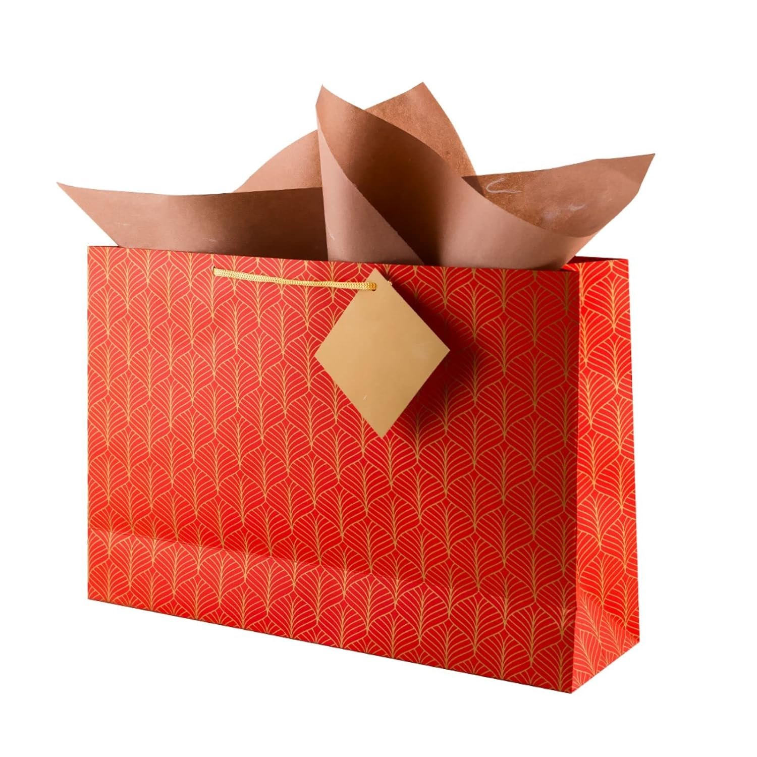Birch & Co. Gift Bags – Large Paper Carry Bags for Gifting With Tissue and Thank You Card – Pack of 5, Red, 420 Gram