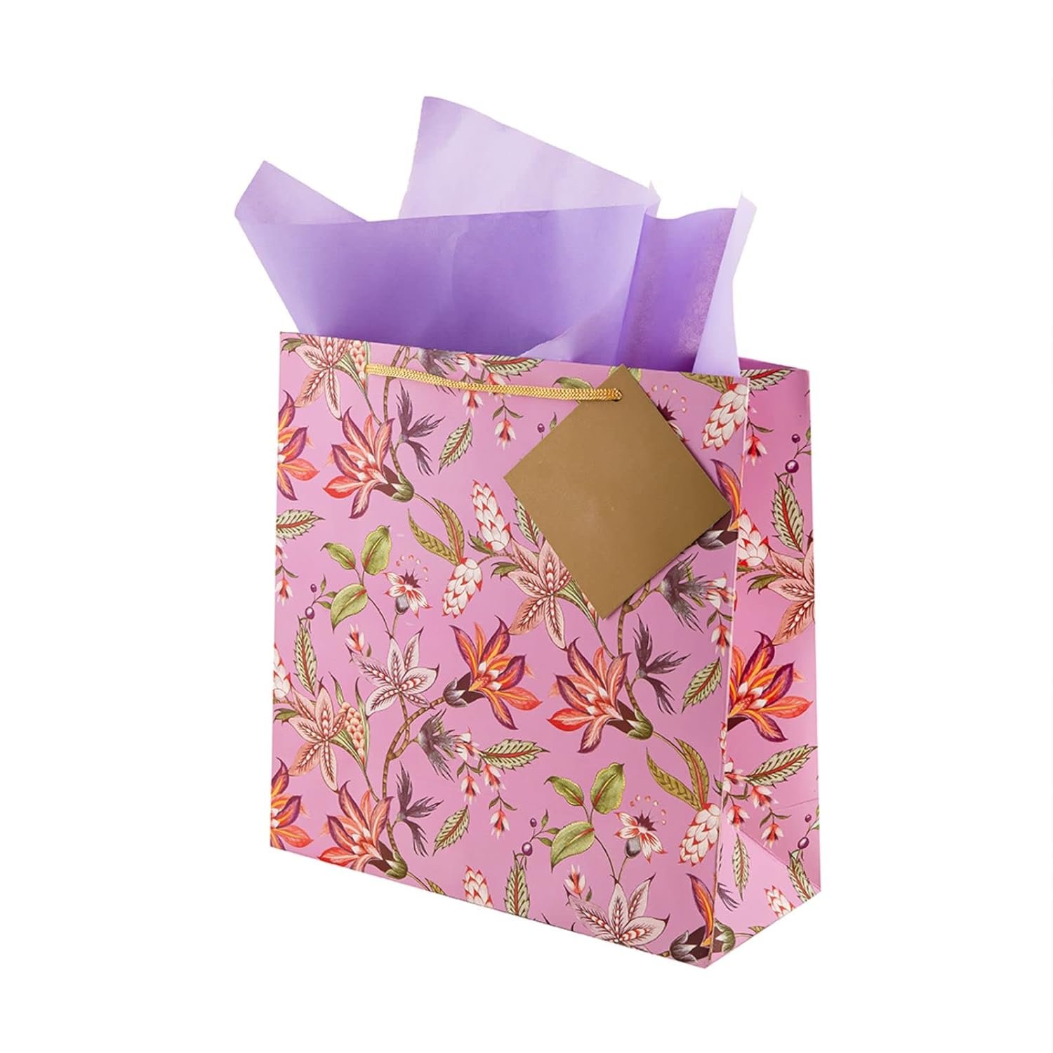 Birch & Co. Gift Bags – Medium Carry Bags for Gifting – Pack of 5, Mauve/Olive (Tissue & Thank You Card Included)