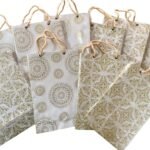 Creative Art White & Gold Paper Gift Bags Rectangle (Pack of 10) – Strong Kraft Paper, Elegant Design, Reusable & Recyclable, Ideal for Return Gifts, Baby Shower, Wedding & Party Gift Packing
