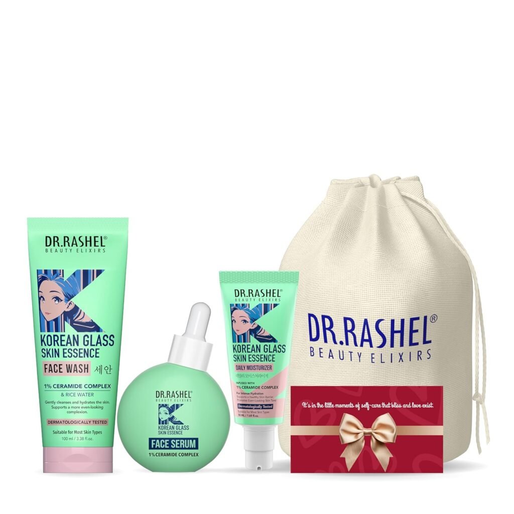 DR.RASHEL Korean Glass Skin Complete Skincare Kit| Face Wash, Serum & Moisturiser | glow brightening day and night cream | Hydration & Glow Combo, Gifts for Men & Woman