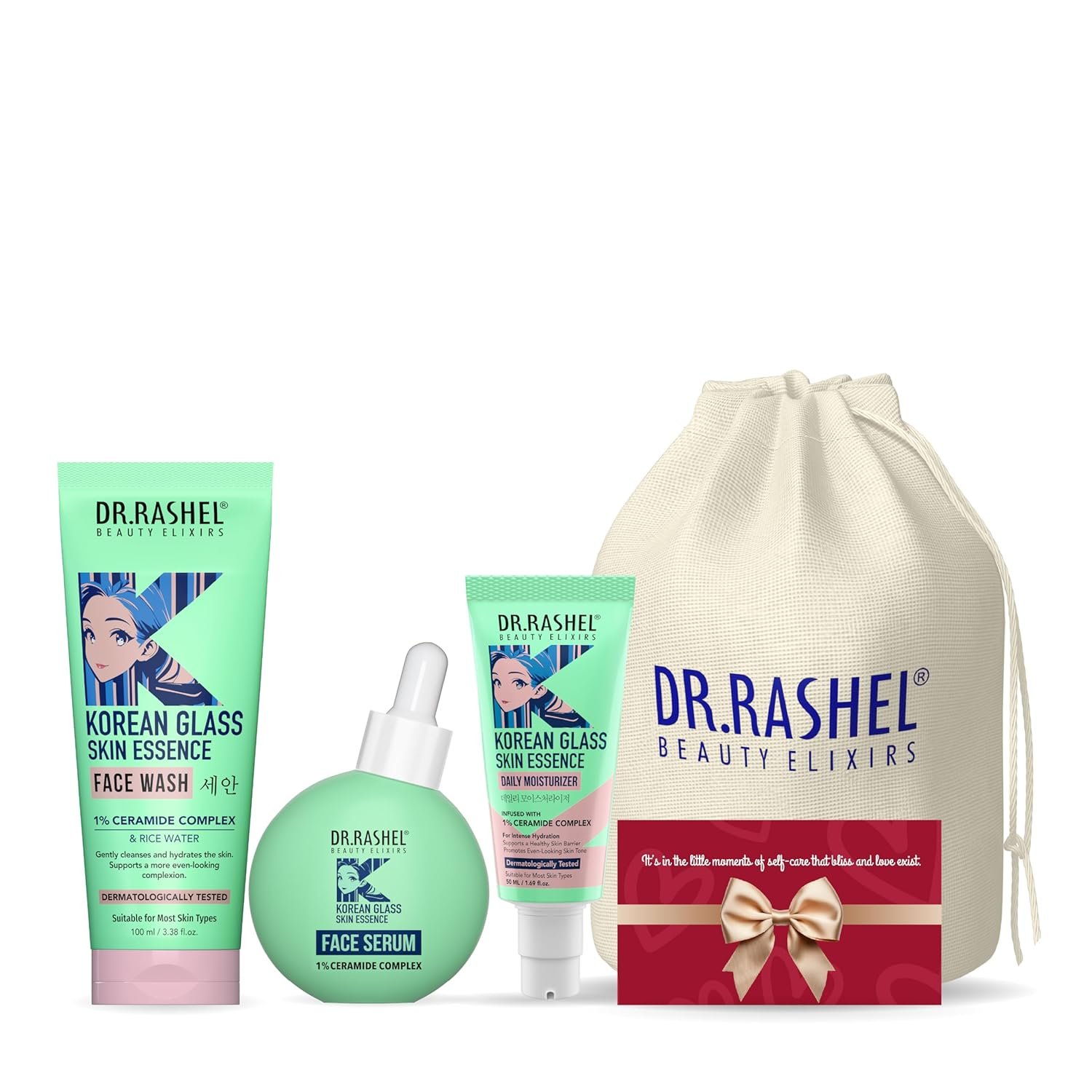 DR.RASHEL Korean Glass Skin Complete Skincare Kit| Face Wash, Serum & Moisturiser | glow brightening day and night cream | Hydration & Glow Combo, Gifts for Men & Woman