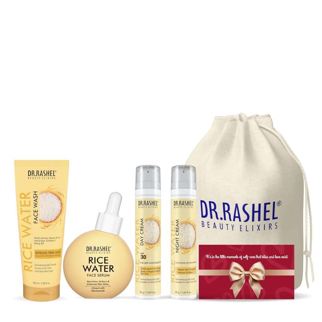 DR.RASHEL Rice Water Complete Skincare Kit | Face Wash, Serum, Day & Night Cream | glow brightening day and night cream Combo | Gifts for Men & Woman