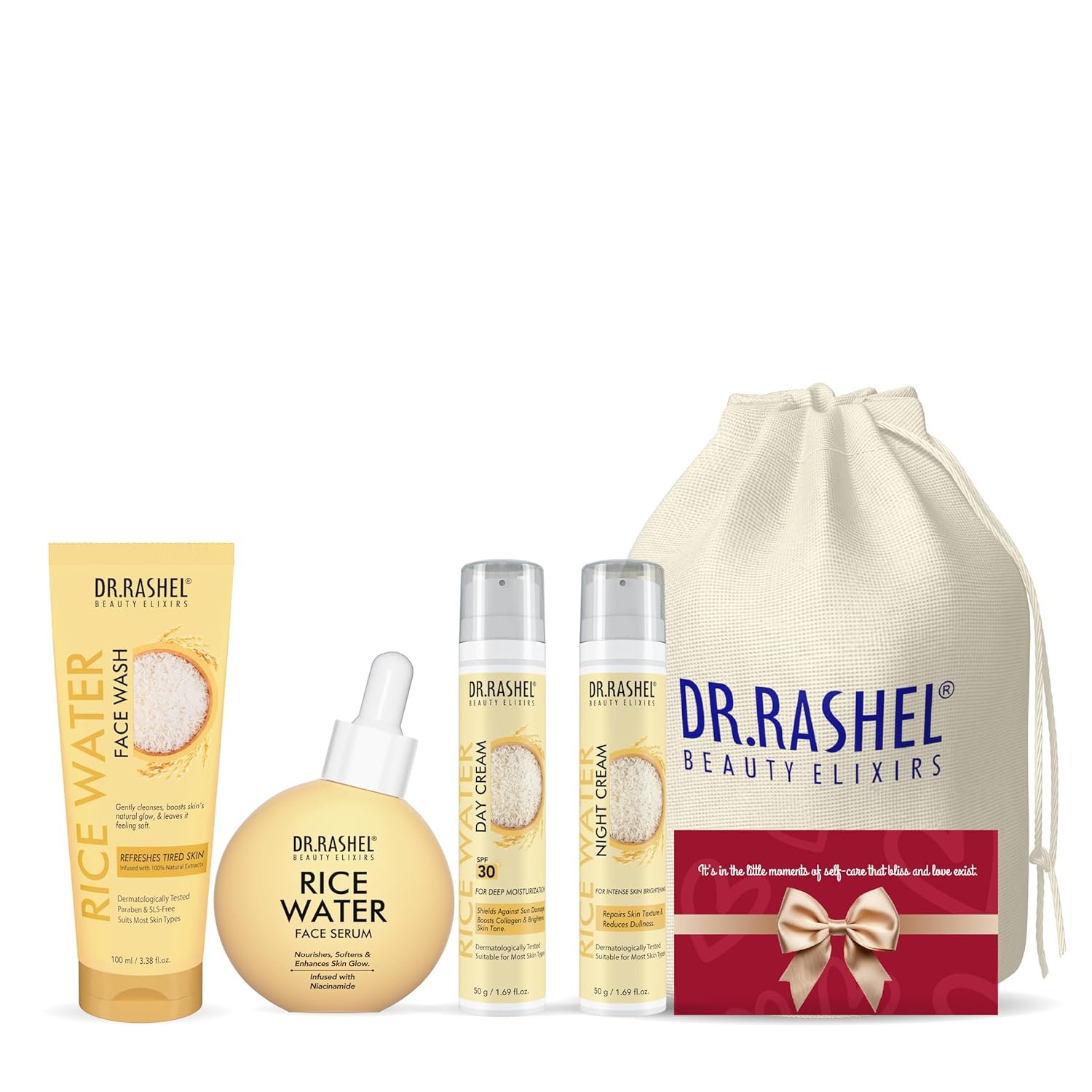 DR.RASHEL Rice Water Complete Skincare Kit | Face Wash, Serum, Day & Night Cream | glow brightening day and night cream Combo | Gifts for Men & Woman