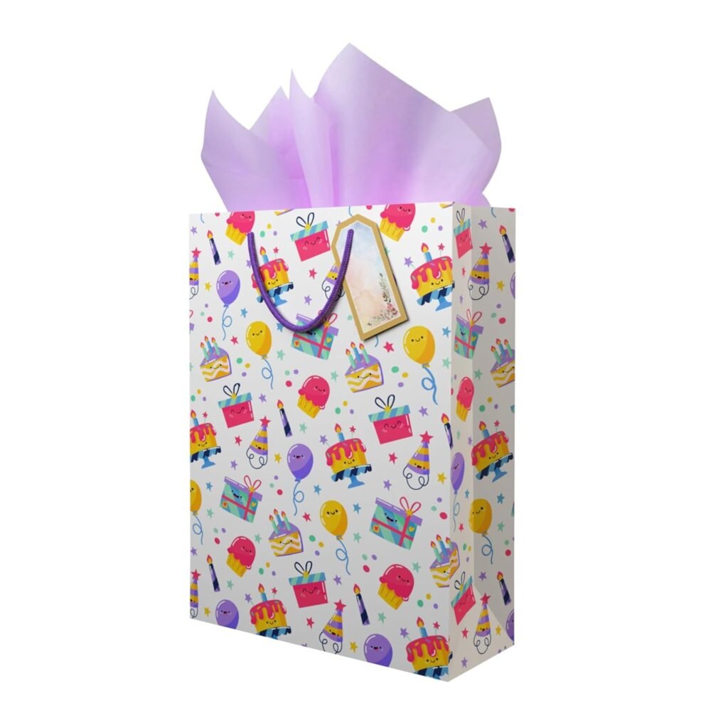 Flora Paperbags – Birthday Pack of 10 Paper Bags for Return Gifts | Medium Carry Bags for Gifts | Return gift bags for kids birthday | Christmas Paper gift bags for kids party |size 30 (H)x23 (W) x9 (B)cm