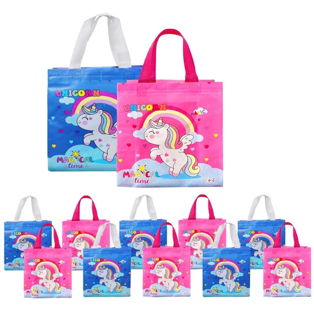 FunBlast Multi-Purpose Reusable Hand Carry Bag – Unicorn Gifting Bags for Return Gifts, Pack of 12 Pcs Non-Woven Carry Bags, Birthday Gifting Bags for Return Gifts