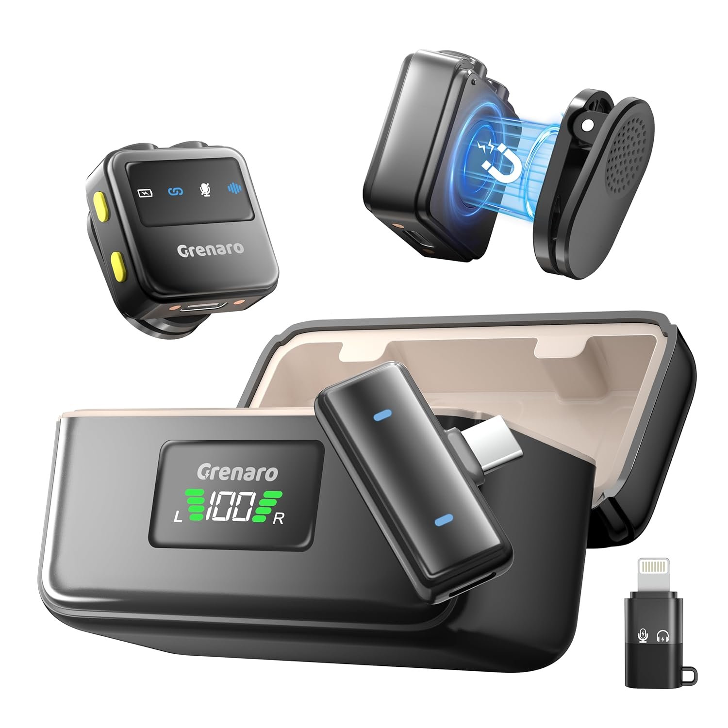 GRENARO P10 Wireless Mic for Youtubers with 3-Level Noise Reduction,Mic for YouTube Wireless with 40H Charging Case