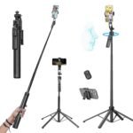 HIFFIN H8 AI-Powered 360° Auto Face Tracking Selfie Stick Tripod | 63-inch/160 cm Long Aluminium Extension Stand for Mobile & Camera | Quad-Leg Stability, Auto Rotation for Vlogging & Shooting