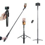 HIFFIN HST-63 Selfie Stick with Tripod Stand – 63 Inches Ultra-Long, Tri-Leg Reinforced Stability, 360° Rotatable Handle, Detachable Bluetooth Remote – Ultimate Gear for Vlogging, Cameras.