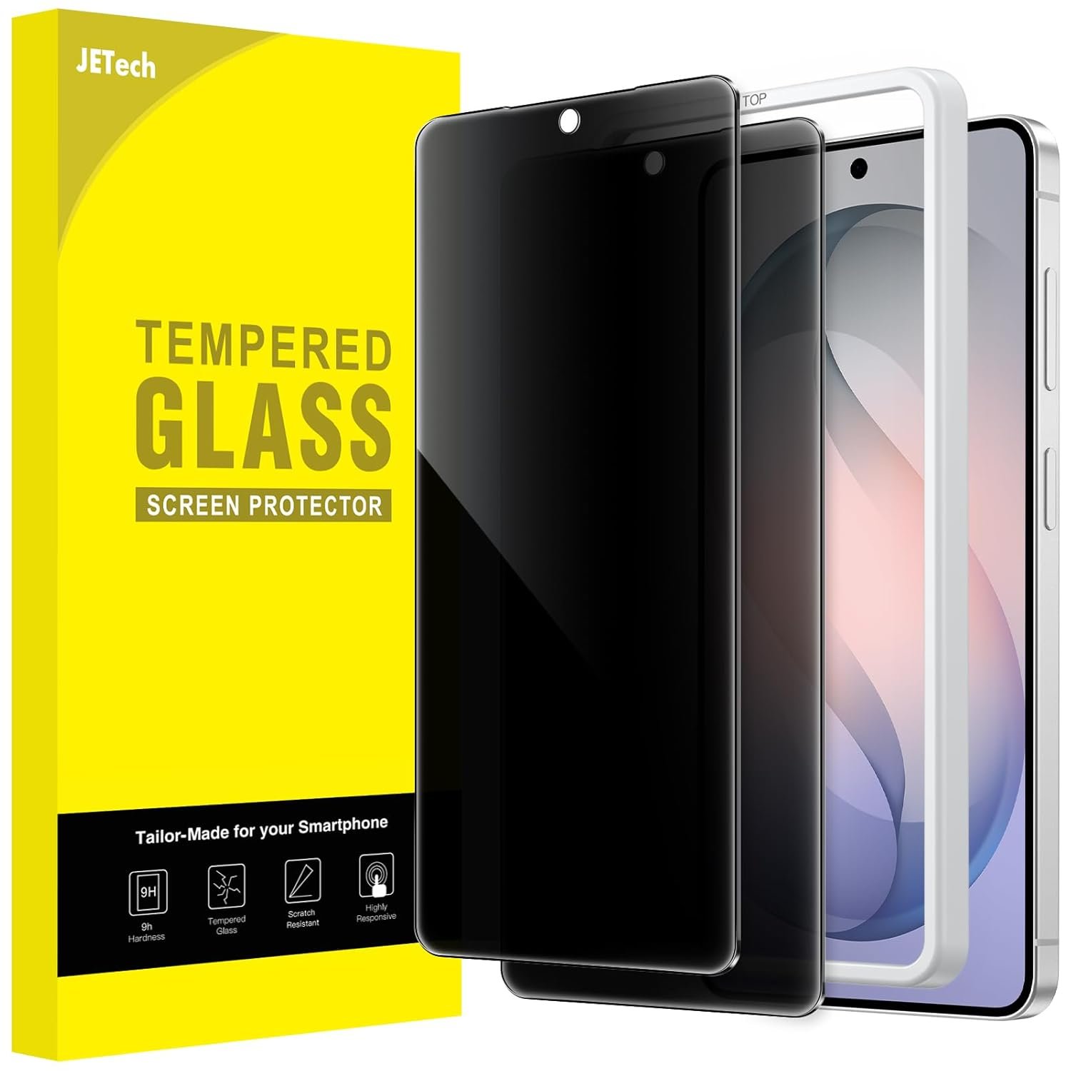 JETech Privacy Screen Protector for Galaxy S26, Anti-Spy Tempered Glass Film with Easy Installation Tool, Fingerprint ID Compatible, 2-Pack