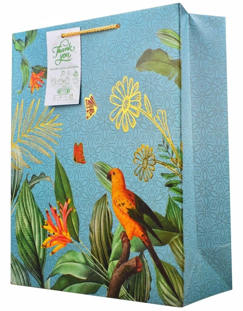 LAKS BUNDLE OF LOVE® – Gift bags – Paper Bags – Paper Bags For Return Gifts – Return gift bags – Gift bags Medium Size – 12x10x4 inch – With Seed Paper Thank You Card (Blue, Pack of 5)