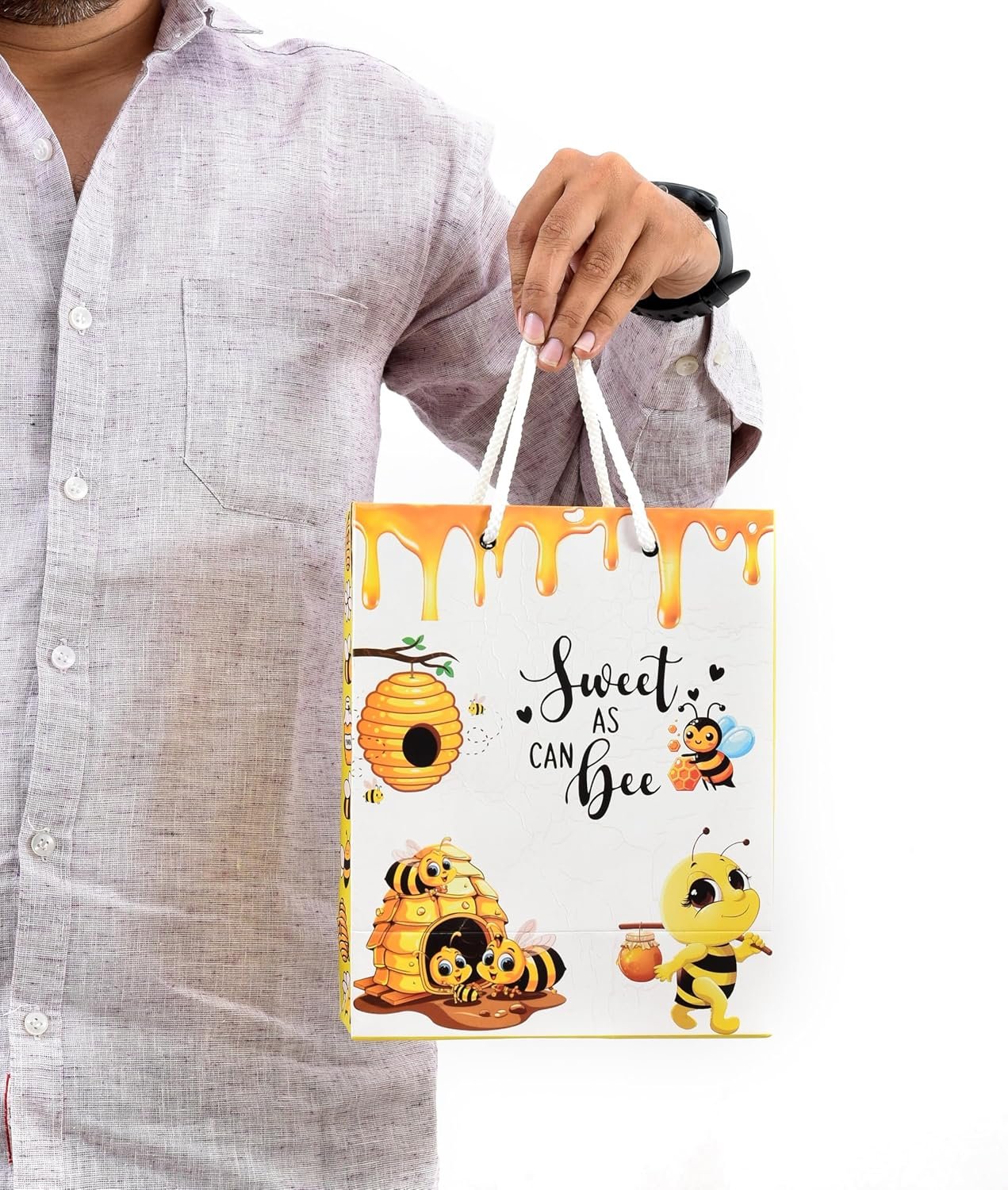 PPJ ® -HAPPY BIRTHDAY (HONEY BEE THEME PARTY) (10 Pcs.) PAPER CARRY BAG, 10 Inch X 8 Inch X 4 Inch RETURN GIFT/HAPPY BIRTHDAY/RETURN GIFTS/GIFTS/GIFT BAGS/GIFT COVERS (Pack of 10)