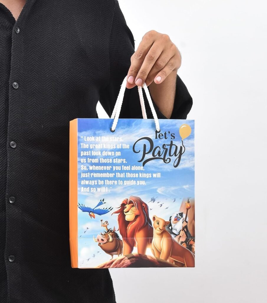 PPJ ® -HAPPY BIRTHDAY (LION THEME PARTY) (10 Pcs.) PAPER CARRY BAG, 10 Inch X 8 Inch X 4 Inch RETURN GIFT/HAPPY BIRTHDAY/RETURN GIFTS/GIFTS/GIFT BAGS/GIFT COVERS (Pack of 10)