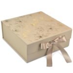 RBS®-Medium Gift Box for Packaging 26x26x10cm Decorative Gift Packing Box with Floral Foil Design (1 Pack) Holds Upto 8kg Ideal for Gift Hampers and All Occasions Empty Gift Box(Beige Gold Floral MGT)