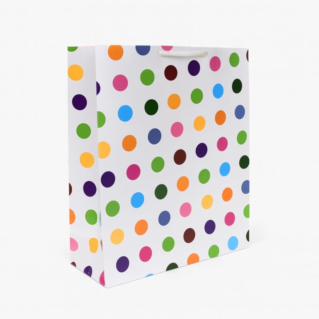 VERSA SPACE WhiteDot Design Large Paper Gift Bags with Handles | 12x10x4 inch | 220 GSM Thick Paper | Reusable Bags for Return Gifts, Birthdays, Weddings & Parties | Pack of 5