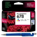 Value Pack Combo OG 678 Colour Ink Cartridge for HP Selected Printer with 3in1 Multi-Function Creative Mobile Phone Stand, Stylus Pen, Ballpoint Pen (Very Colors) 678 Tri-Color