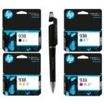 Value Pack Combo OG 938 Black Cyan Yellow Magenta Ink Cartridge for HP Selected Printer With 3in1 Multi-Function Creative Mobile Phone Stand, Stylus Pen, Ballpoint Pen (Very Colors) 938 Ink