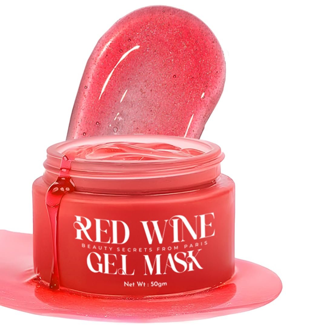 WILDGLOW 7in1 Red Wine Gel Face Mask for Glowing Skin, De-Tan, Open Pores Tightening & Dark Spots Removal | Real Wine Extract | For Women & Men | All Skin Type | 50gm