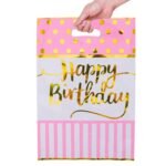 Wanna Party Happy Birthday Gift Bags – Pink & Gold Goodie Bags with Handle, Reusable Return Gift Bags for Kids Birthday Parties, Baby Showers, Girls Party Supplies – Pack of 10 (12″ x 8″ Inch)