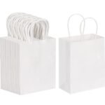 Aakriti Kraft Paper Bags with Handles, White Small Gift Bags Bulk, Retail Bag, Shopping, Birthday Wedding Party Favour Bags, Merchandise Bags | Small Size: 7×3.5×8.5 inch WHITE (Pack of 25)