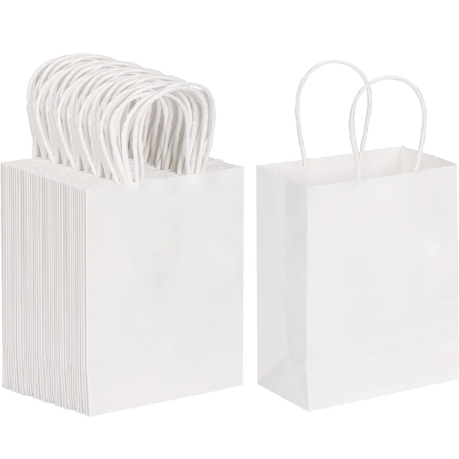 Aakriti Kraft Paper Bags with Handles, White Small Gift Bags Bulk, Retail Bag, Shopping, Birthday Wedding Party Favour Bags, Merchandise Bags | Small Size: 7×3.5×8.5 inch WHITE (Pack of 25)