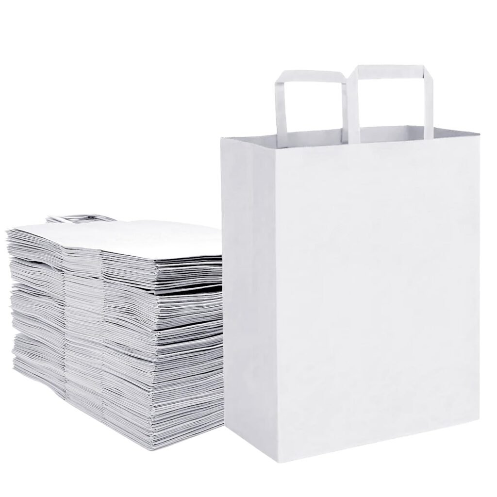 Aakriti Kraft Paper Gift Bags with Flat Handles – White 25 Pack, Extra Large (16″ x 12″ x 5″) for Shopping, Home, Office, Retail & Merchandise