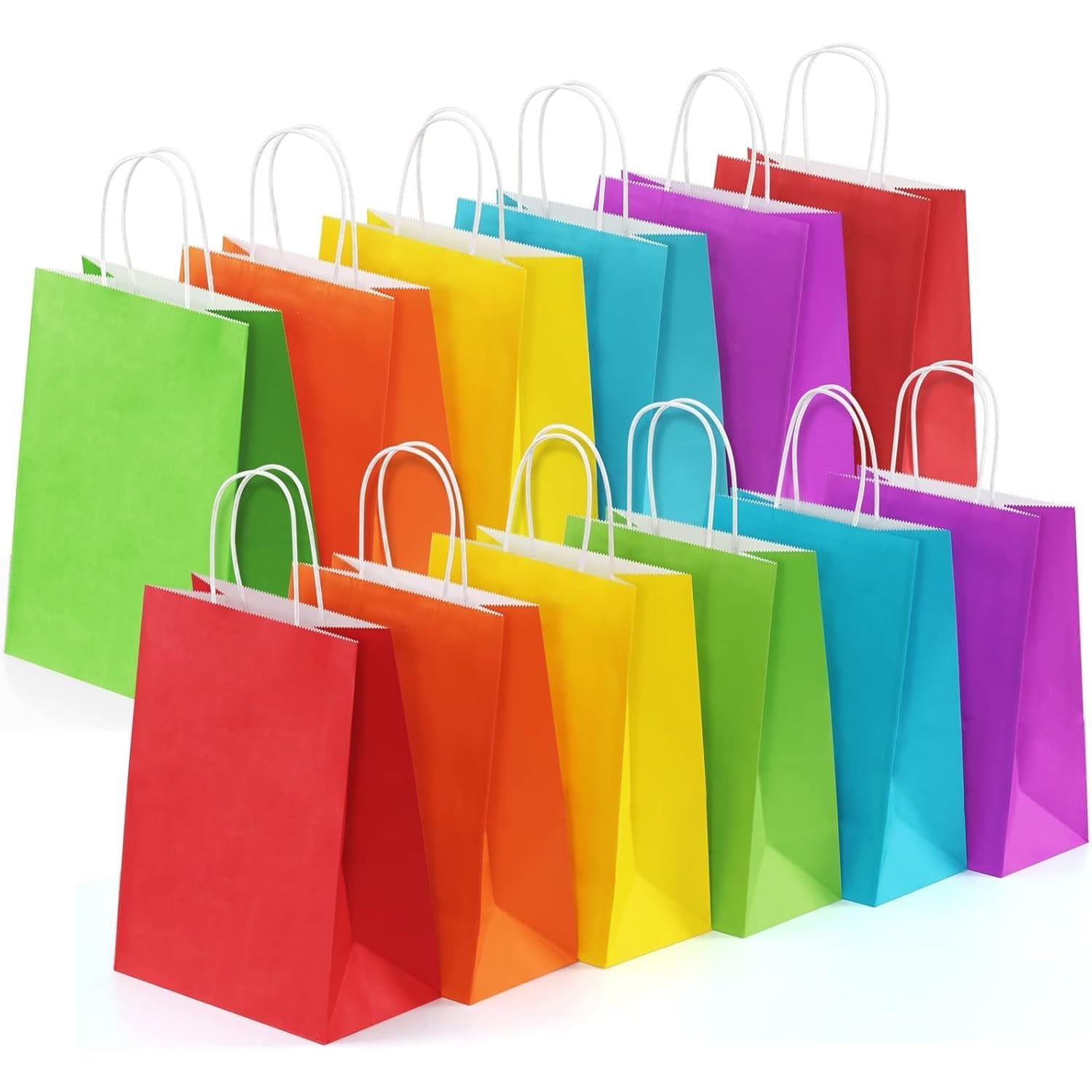 Aakriti Paper Gift Bags with Handles, Pack of 50 – 5 Vibrant Colors (10 Each) – Recyclable Kraft Bags for Birthdays, Weddings, Parties, Shopping, and Retail – 10 x 8 x 3 Inch