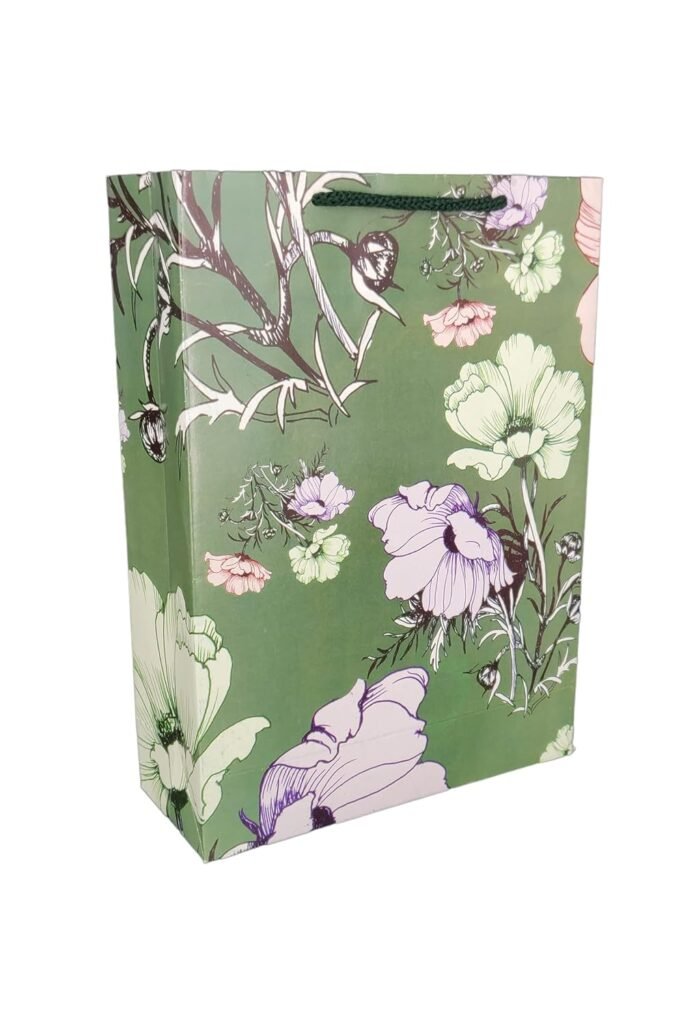 Arrow Paper Products Arrow Paper Bags Popudi Flower Return Green Gift Bags For Gifting, Weddings, Birthday,Holiday Presents(Pack Of 10, 28X20X7.5 Cm)