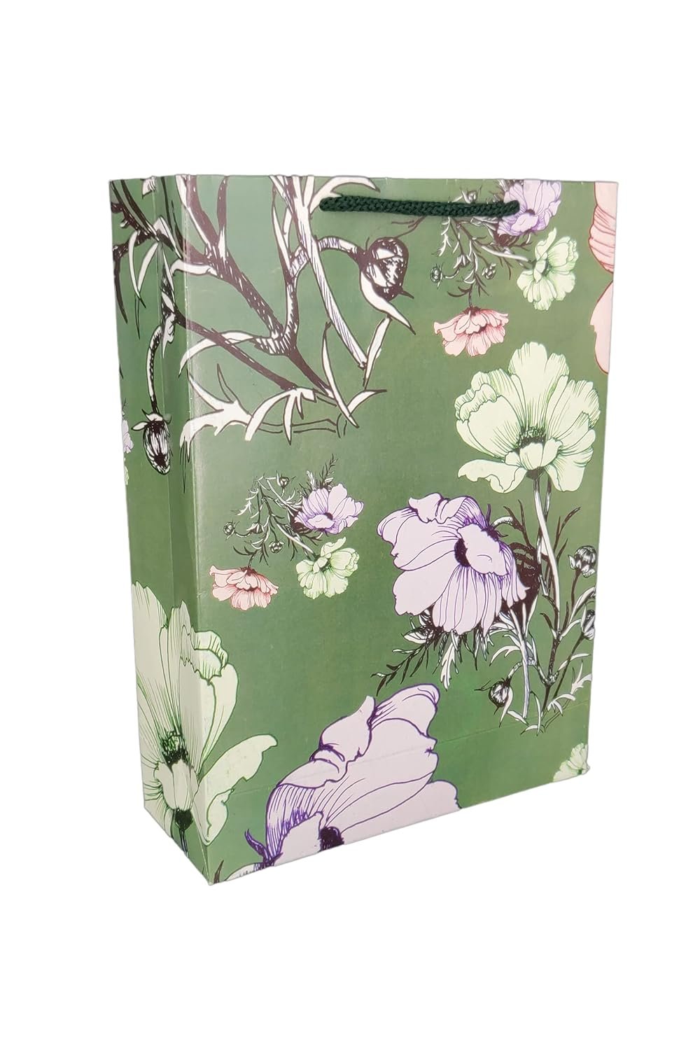 Arrow Paper Products Arrow Paper Bags Popudi Flower Return Green Gift Bags For Gifting, Weddings, Birthday,Holiday Presents(Pack Of 10, 28X20X7.5 Cm)