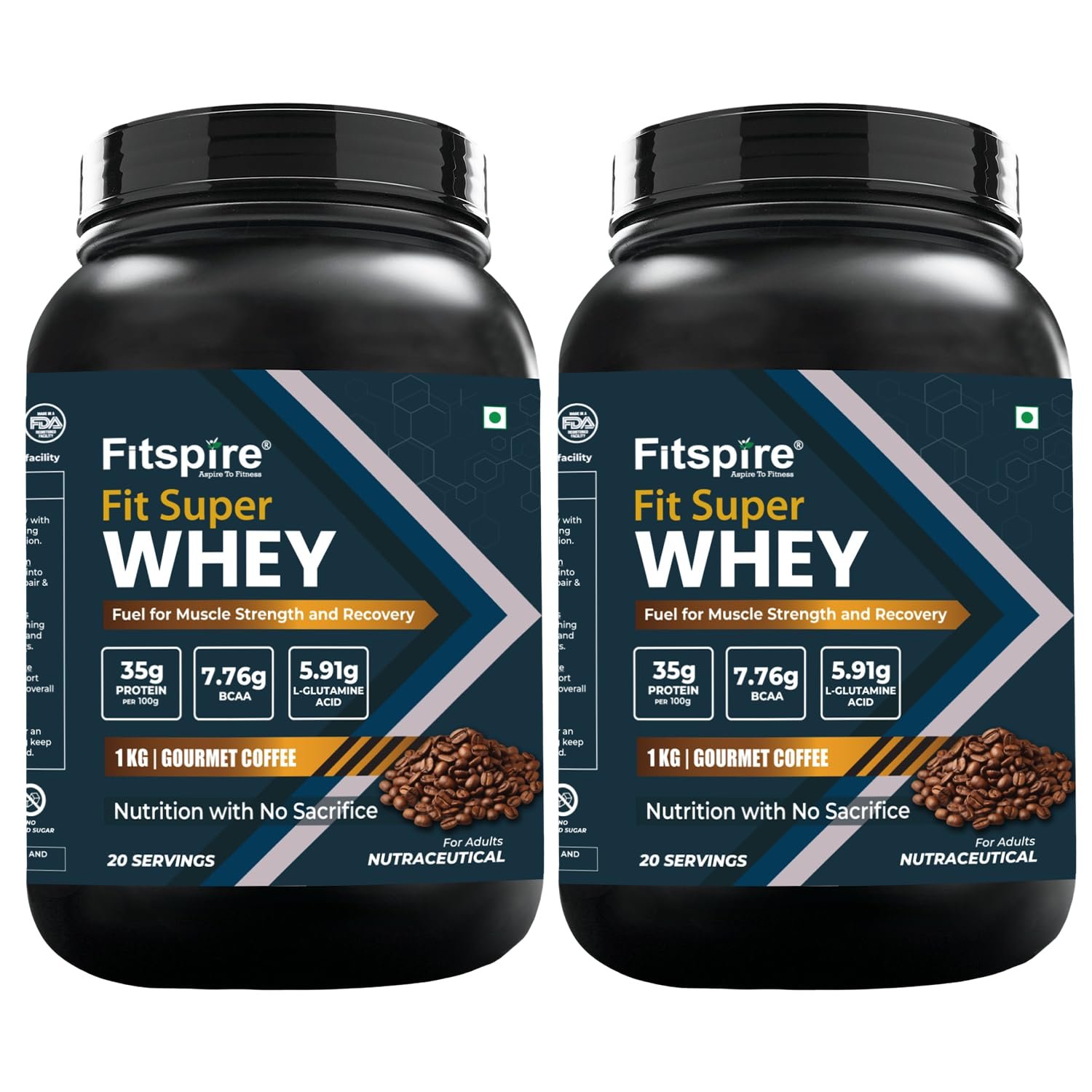 Fitspire Fit Super Whey Protein Powder Combo Pack, Gourmet Coffee Flavour | Whey Isolate & Concentrate Blend | High Protein with BCAAs & Digestive Enzymes | Supports Muscle Growth & Recovery | No Added Sugar