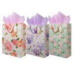 Flora Paperbags – Medium Gift Paper Bags 12x9x3.5 | Pack of 10|Christmas Paper bags with Tissue & Tags | Floral Combo Carry Bags for Return Gifts, Wedding, Birthday, Party Favors Diwali Christmas