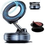 Fugetek Upgraded 360° Vacuum Magnetic Car Phone Mount, Strong Suction Cup Phone Holder, Hands-Free Mobile Stand for Car Dashboard, Windshield, Gym, Mirror & Shower, Universal Compatible (Pro Black)