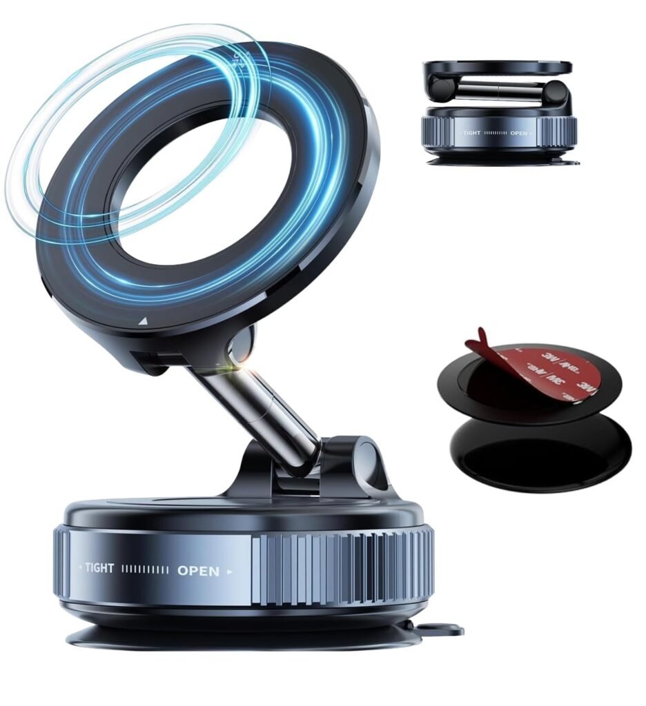 Fugetek Upgraded 360° Vacuum Magnetic Car Phone Mount, Strong Suction Cup Phone Holder, Hands-Free Mobile Stand for Car Dashboard, Windshield, Gym, Mirror & Shower, Universal Compatible (Pro Black)