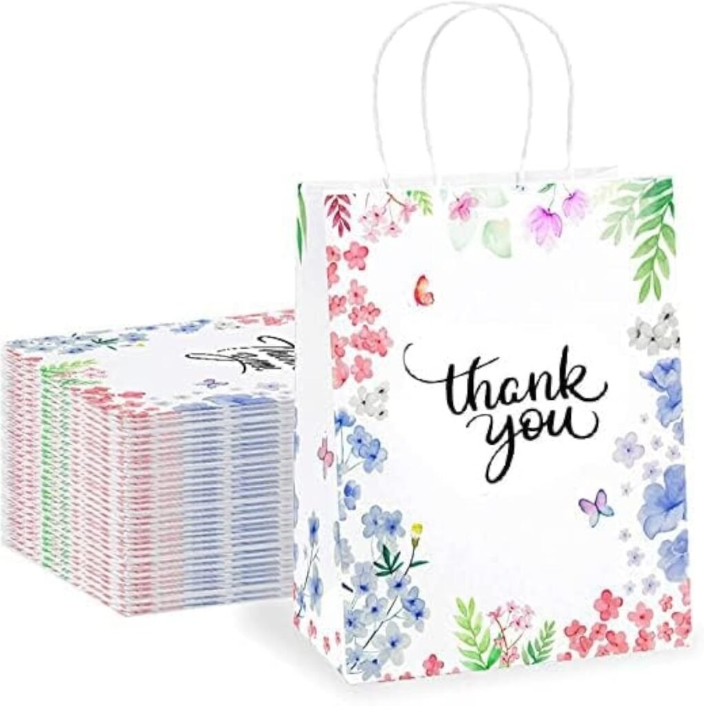 Gitanjali Paper Curves®- Gift Paper Bag (Thank You) 20pcs 8x4x10 inch- Small Party Favor Goodie Bag, White Craft Paper Return Gift Bags I Disposable Recycled Eco friendly Gifting Covers (20)