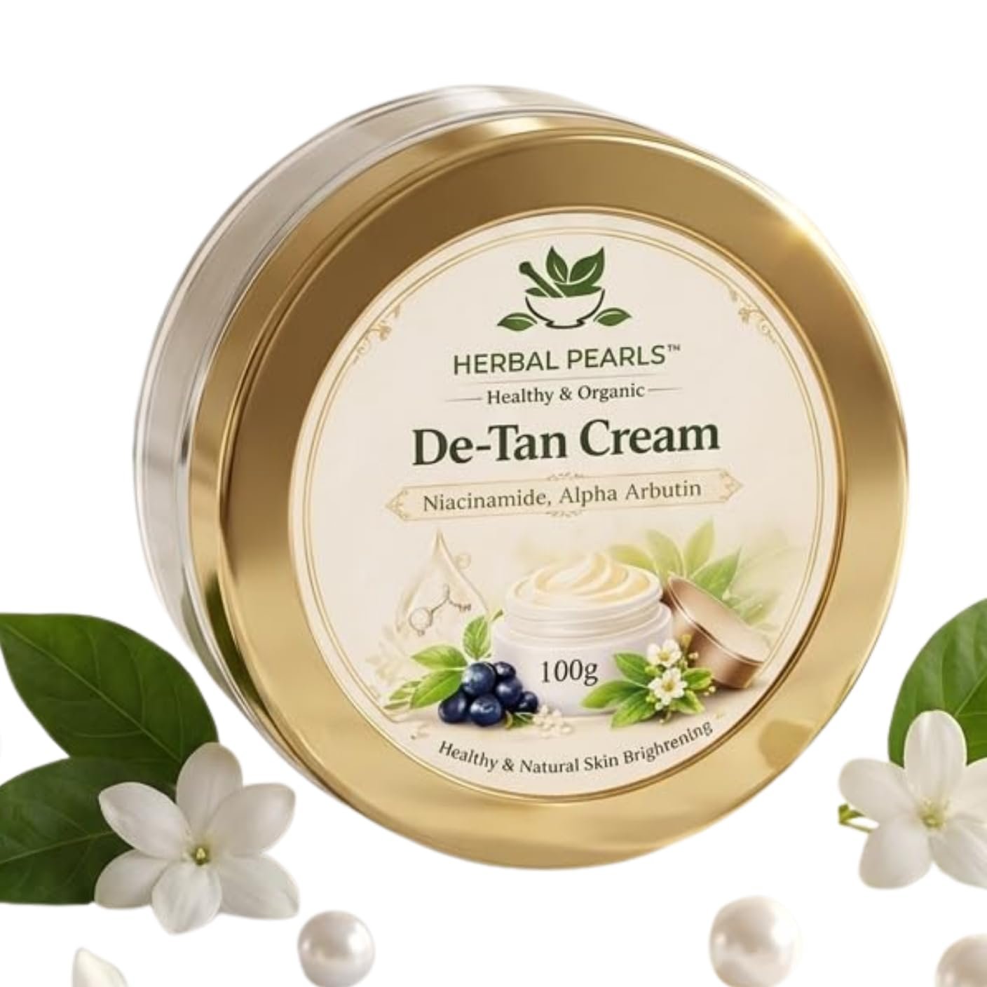 HERBAL PEARLS with a tagline Healthy & Organic Skin De-Tan Face Pack | Removes Tan & Sun Damage | Deep Cleansing & Brightening | Hydrating & Soothing Skincare | For Smooth & Radiant Skin (100gm)