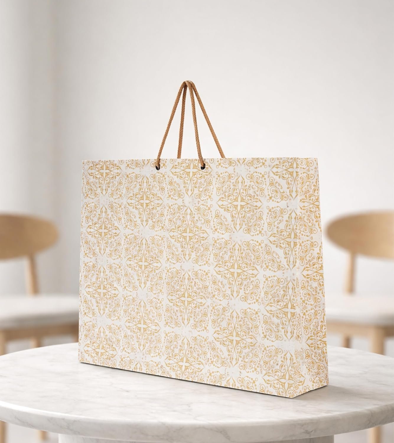 KOSY Paper Gift Bag for Gifting Eco Friendly Reusable Printed Paper Carry Bag with Elegant Golden Print Designer Pattern Durable Lightweight Large Size for Chocolates Jewelry Accessories Pack of 10