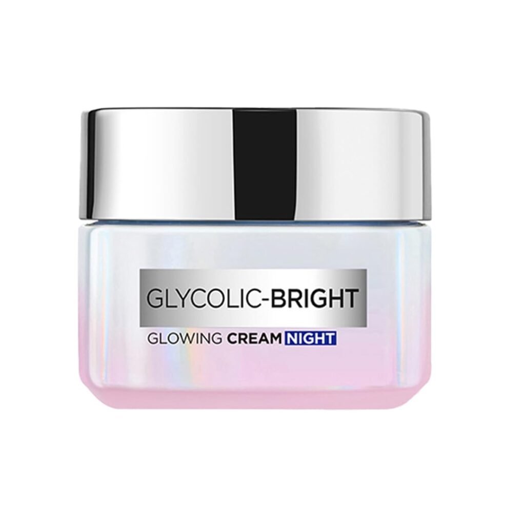 L’Oreal Paris Glycolic Bright Glowing Night Cream, Overnight Brightening Cream, Glycolic Acid in Gel-Like Cream Texture, that Visbily Minimizes Spots & Reveals Glowing skin, 15ml